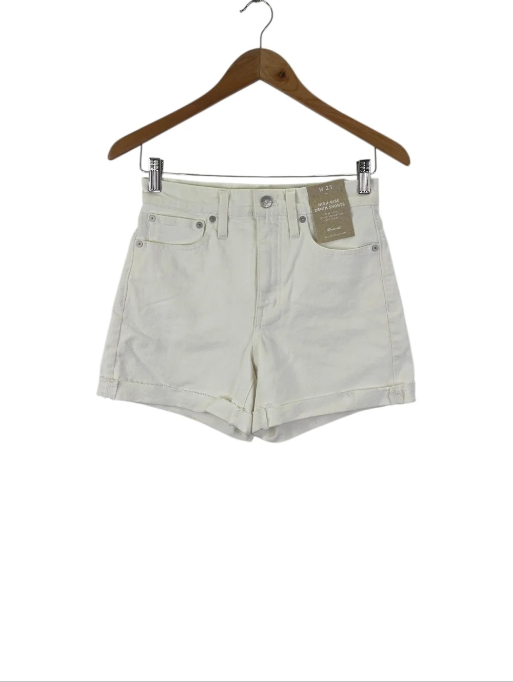 NEW‎ Madewell Women's Size 25 High Rise Denim Shorts White Fitted Cuffed Cotton
